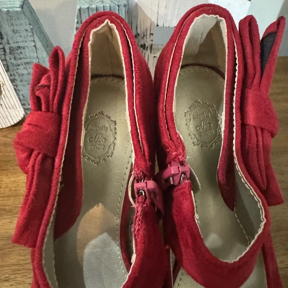 Red Open Toe Platform High Heel Pumps Size 7 - Picture 6 of 9